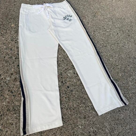 Vintage Y2K Abercrombie & Fitch White And Navy Strips Embroidered Sweatpants - Picture 2 of 8